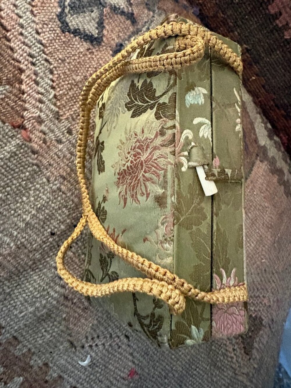 Vintage Green Floral Brocade Box Purse Handbag w Mirror - Picture 2 of 7